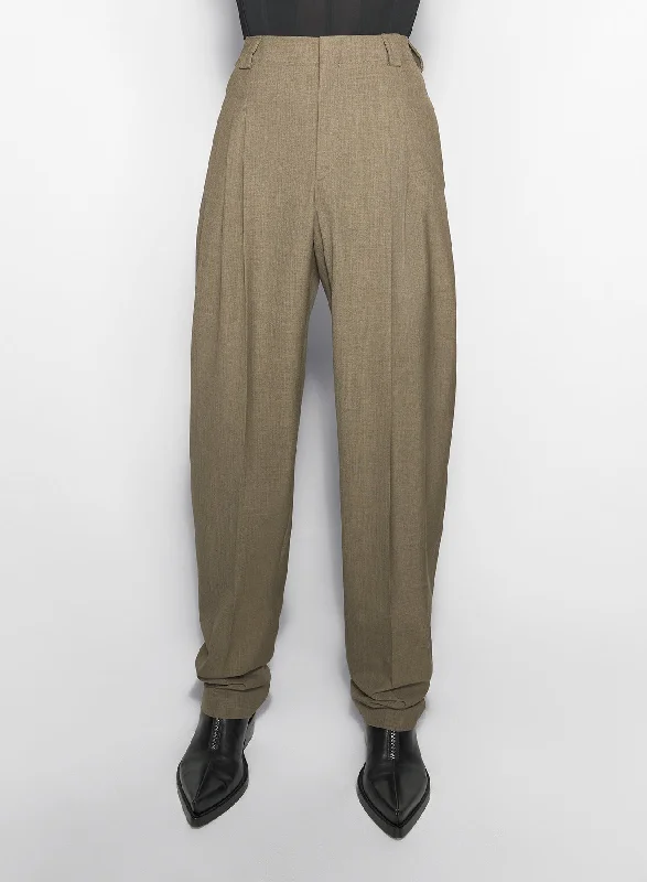 Men's Dressy Short Pants for Officekhaki pleated wide leg trousers