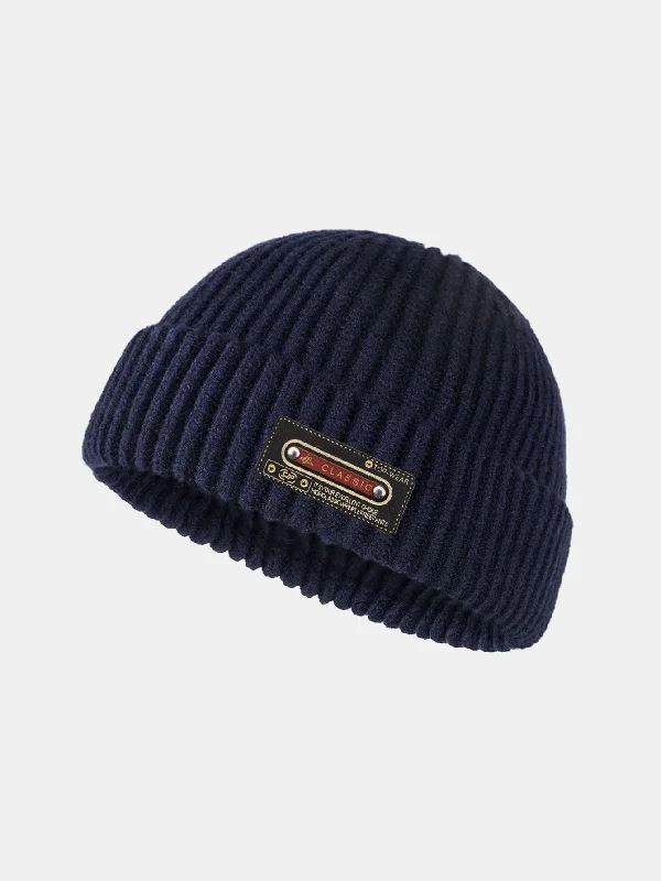 Casual Beanie CapsSolid Color Slogan Patch Knit Beanie Hat