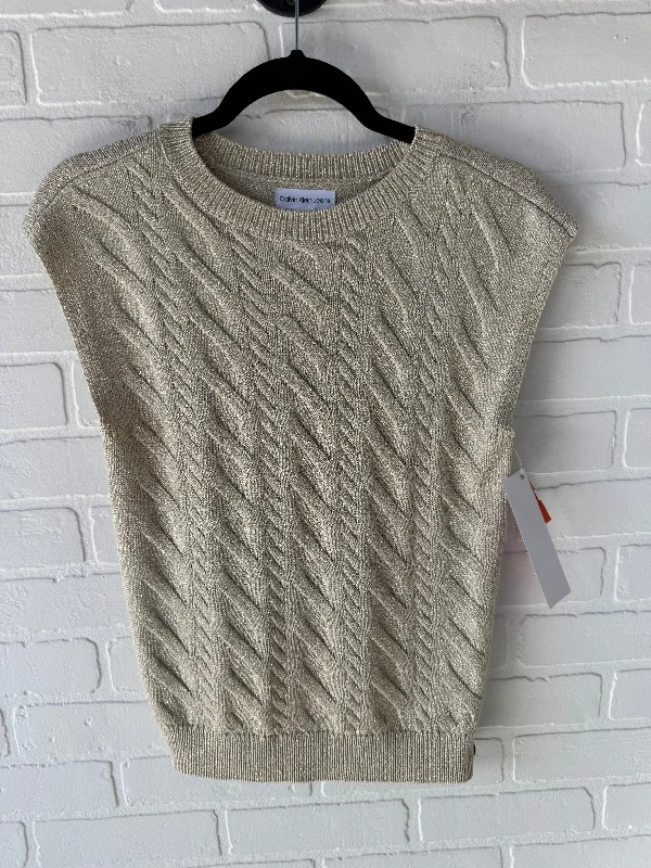 Weather-Resistant Men's CoatsVest Sweater By Calvin Klein In Gold, Size: Xs
