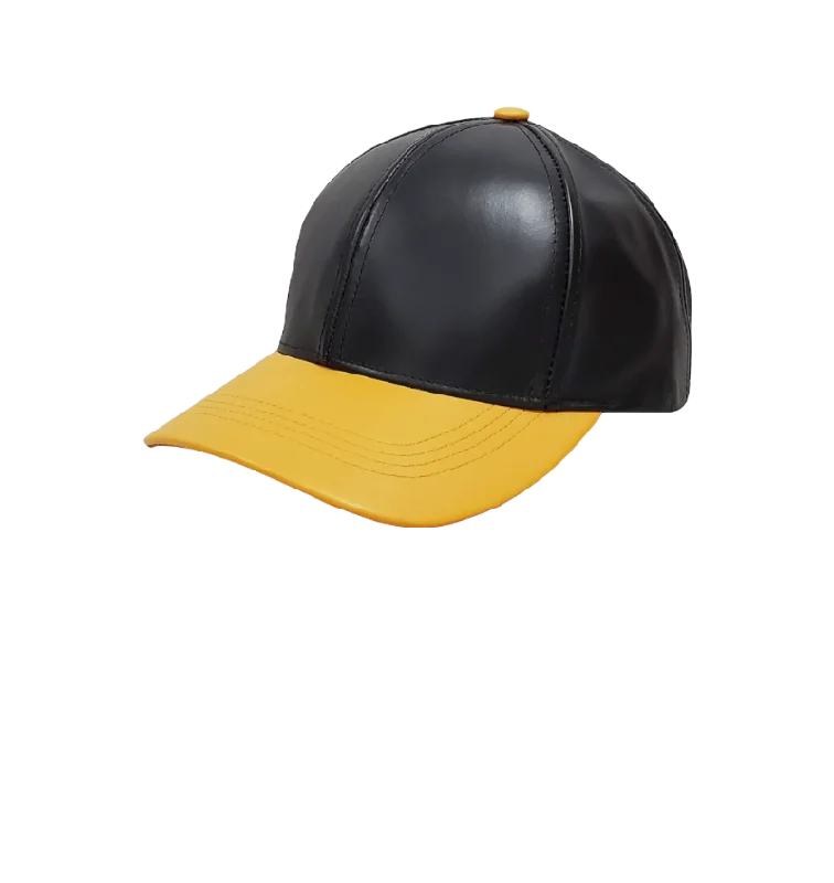 Embroidered Baseball CapsEmstate Black and Yellow Men's Genuine Cowhind Leather Adjustable Baseball Cap Embroidered Baseball CapsEmstate Black and Yellow Men's Genuine Cowhind Leather Adjustable Baseball Cap