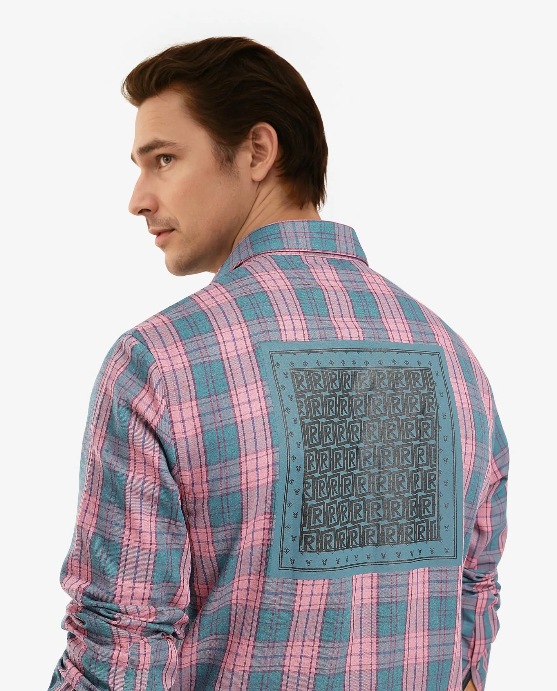 Men's V-Neck T-Shirts for a Flattering ShapeRare Rabbit Men's Zamb Dark Turq Cotton Fabric Full Sleeve Oversized Fit Graphic Back Print Checks Shirt Men's V-Neck T-Shirts for a Flattering ShapeRare Rabbit Men's Zamb Dark Turq Cotton Fabric Full Sleeve Oversized Fit Graphic Back Print Checks Shirt