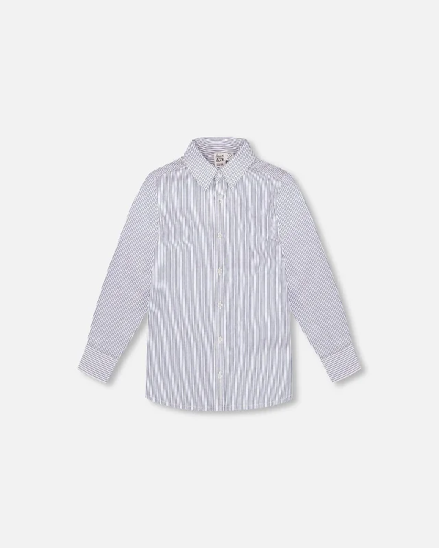 Men's Striped Long-Sleeve Shirts for a Maritime FeelLong Sleeve Button Down Shirt Navy Blue Stripes Men's Striped Long-Sleeve Shirts for a Maritime FeelLong Sleeve Button Down Shirt Navy Blue Stripes
