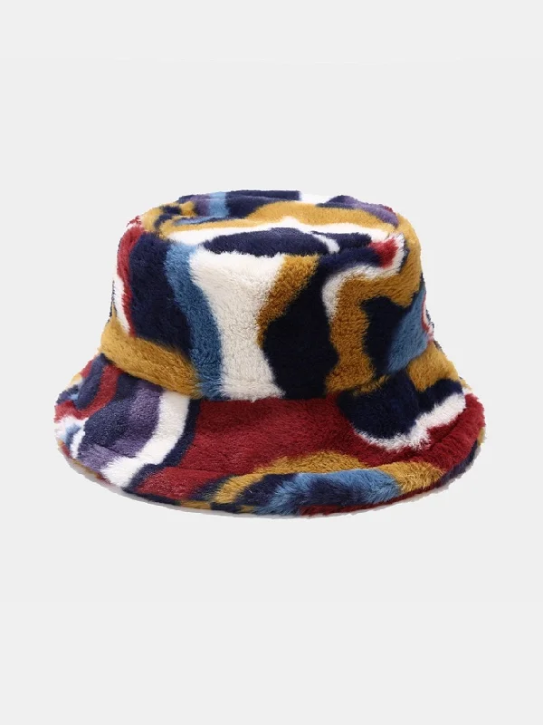 Big Size Fedora HatsColorful Pattern Plush Bucket Hat