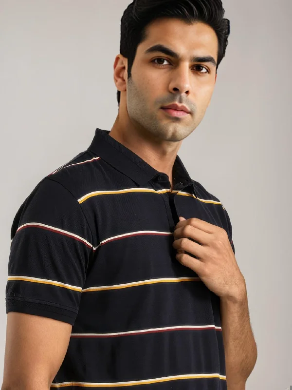Men's Shirts with Belt AttachmentsMen Striped Polo T-Shirt