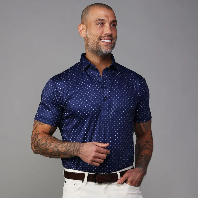 Men's Long-Sleeved ShirtsSemi-Spread Collar Polo Navy Pebble Beach 5 Diamond