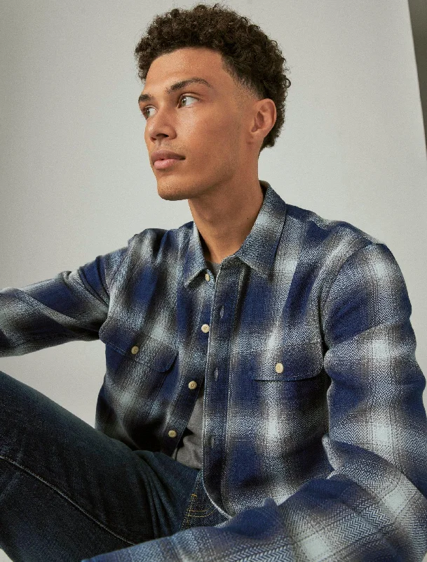 Men's Dressy Casual Shirts for Smart-Casual EventsLucky Brand Men's Plaid Indigo Long Sleeve Utility Shirt Men's Dressy Casual Shirts for Smart-Casual EventsLucky Brand Men's Plaid Indigo Long Sleeve Utility Shirt