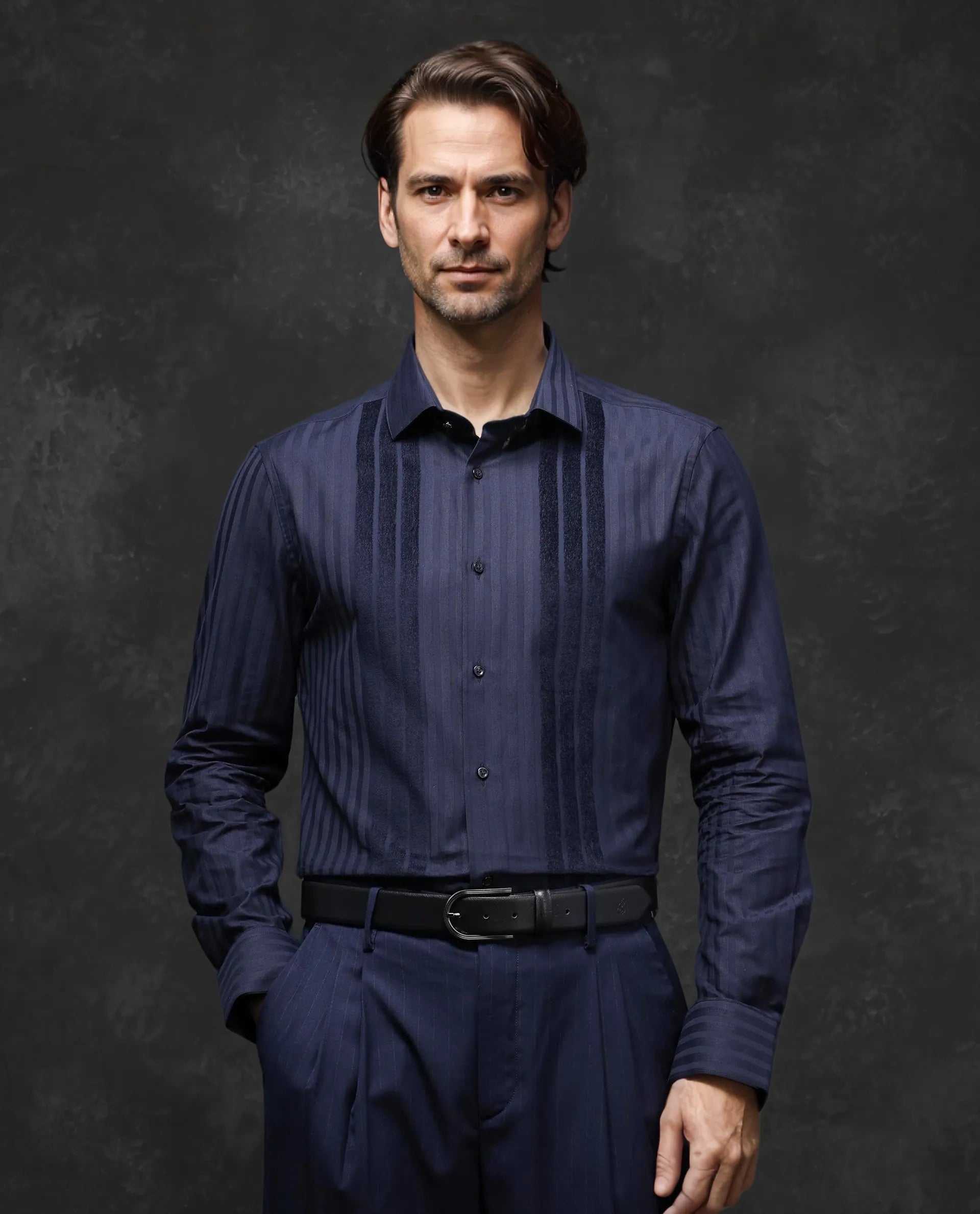 Men's French-Cuff Shirts for a Sophisticated EdgeRare Rabbit Men Marlin-2 Navy Cotton Fabric Full Sleeve Regular Fit Premium Party Flock Stripe Shirt Men's French-Cuff Shirts for a Sophisticated EdgeRare Rabbit Men Marlin-2 Navy Cotton Fabric Full Sleeve Regular Fit Premium Party Flock Stripe Shirt
