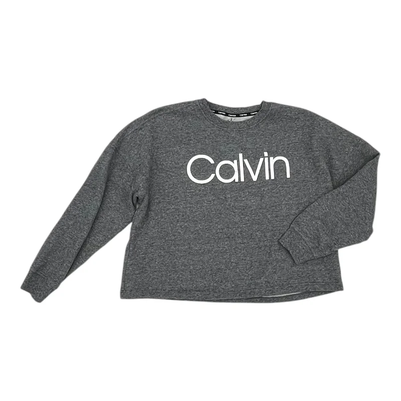 Functional Men's Workout HoodiesSweatshirt Crewneck By Calvin Klein In Grey, Size:M