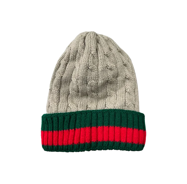 Adjustable Beanie HatsCoffee Men's Winter knitted hat with green and red Striped Wool Beanie Adjustable Beanie HatsCoffee Men's Winter knitted hat with green and red Striped Wool Beanie