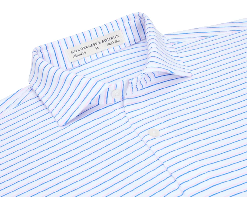 Men's Shirts with Cowl NecksThe Redmond Shirt: White/Scotch Pink/Marlin Blue