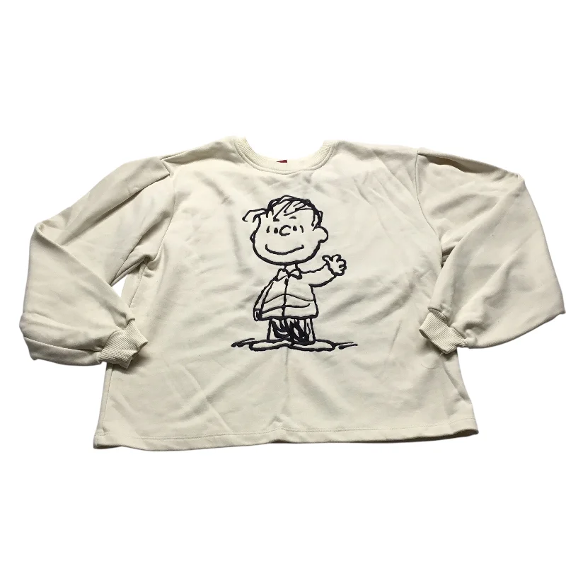 Fashionable Men's Streetwear HoodiesSweatshirt Crewneck By Zara In Cream, Size: M