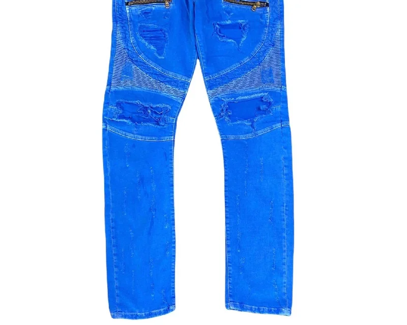 Leather Patch Embellished Men's JeansMen's Lee Jean In Cobalt Blue