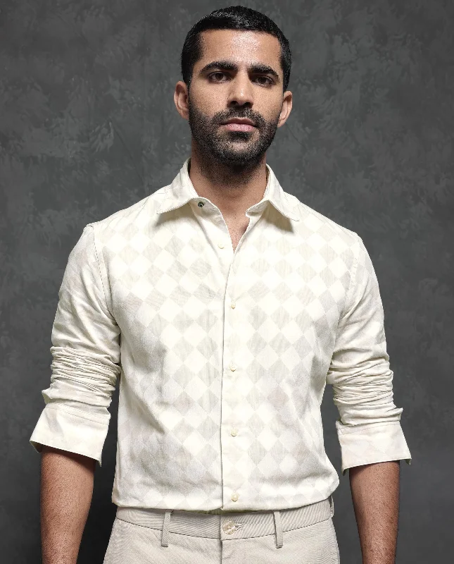 Men's Plaid Shirts for a Country CharmRare Rabbit Men's Gridon Off White Cotton Fabric Jacquard Geometric Print Full Sleeves Shirt Men's Plaid Shirts for a Country CharmRare Rabbit Men's Gridon Off White Cotton Fabric Jacquard Geometric Print Full Sleeves Shirt