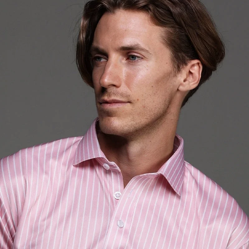 Men's Shirts with Snap ButtonsSemi-Spread Collar Polo Saint-Tropez Pink With White Stripe