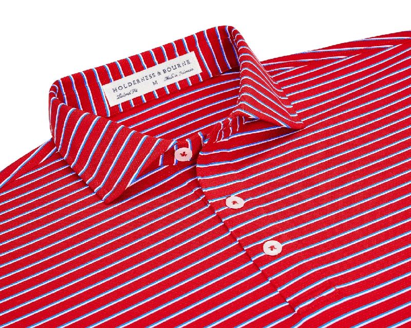Men's Shirts with Asymmetrical HemlinesThe Springer Shirt: Liberty Red/White/Marlin Blue