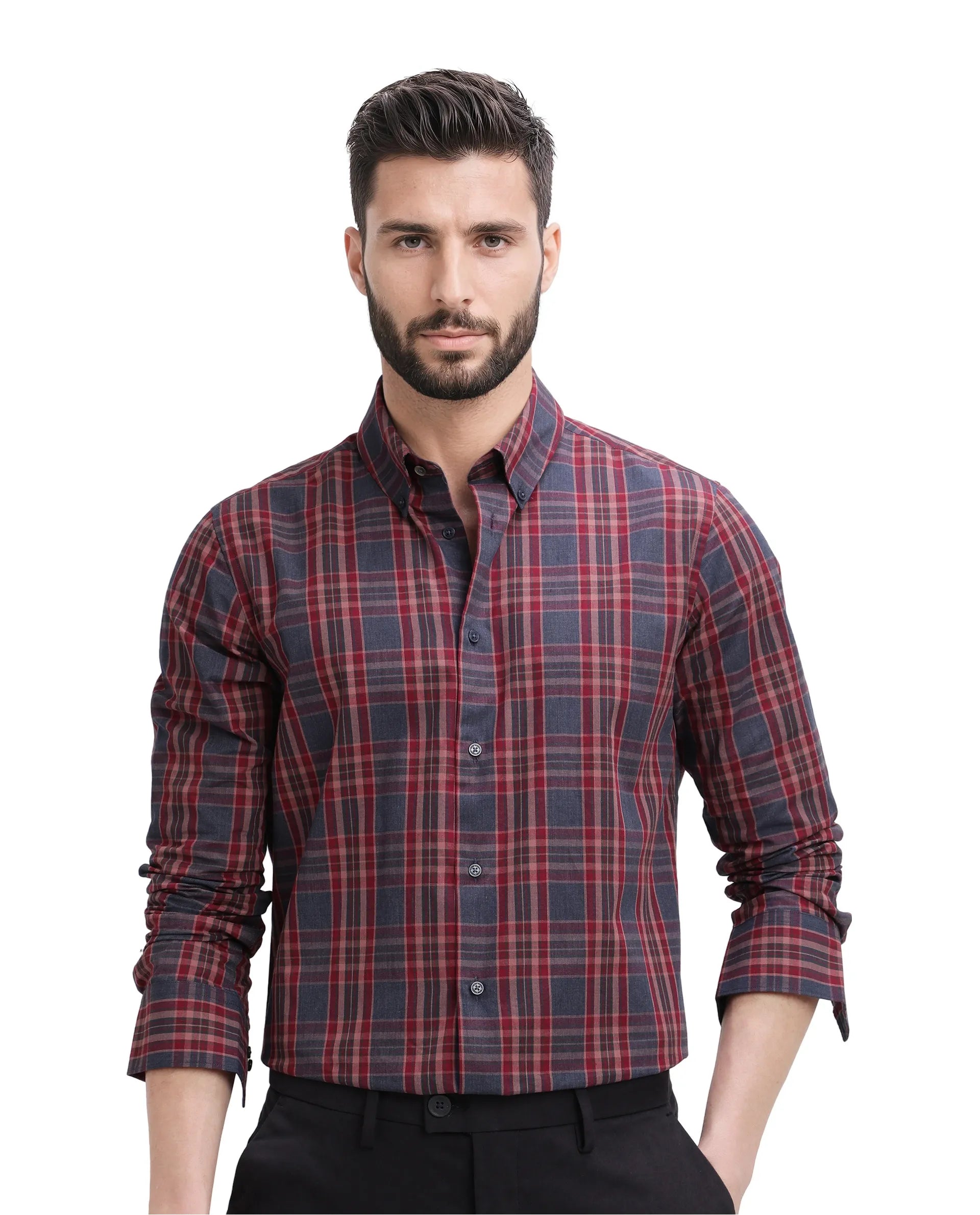 Men's Thermal Shirts for Winter WarmthRare Rabbit Men's Libya Red Cotton Fabric Full Sleeve Regular Collar Checks Shirt Men's Thermal Shirts for Winter WarmthRare Rabbit Men's Libya Red Cotton Fabric Full Sleeve Regular Collar Checks Shirt