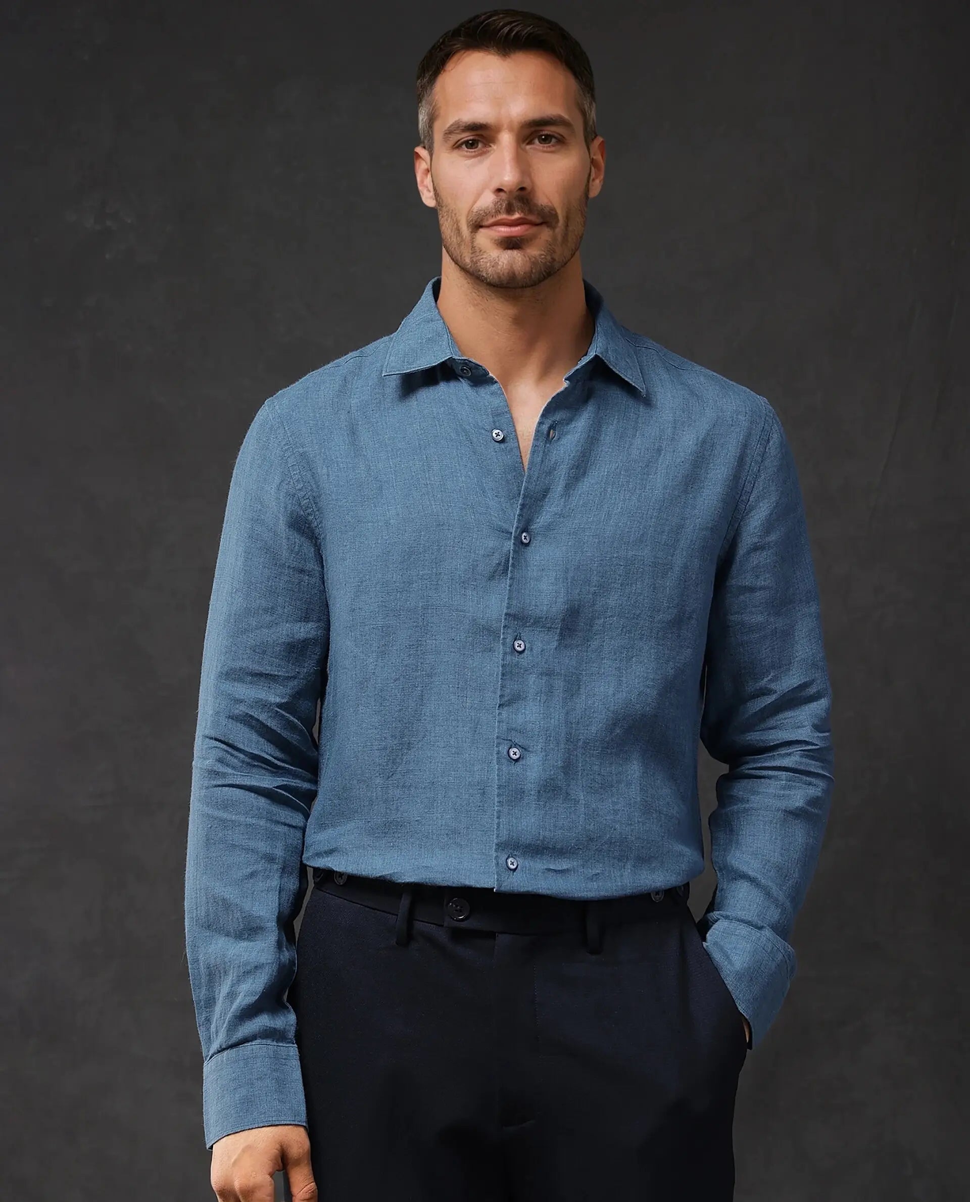 Men's Minimalist Shirts for a Clean LookRare Rabbit Men Dalin Blue Full Sleeve Melange Linen Fabric Regular Fit Plain Shirt Men's Minimalist Shirts for a Clean LookRare Rabbit Men Dalin Blue Full Sleeve Melange Linen Fabric Regular Fit Plain Shirt