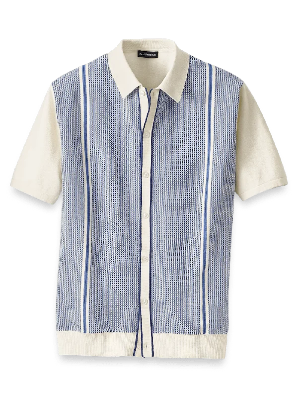 Men's Shirts with Belt AttachmentsCotton Button Front Polo - Blue