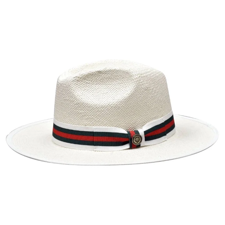 Wide-Brimmed Beach HatsWhite Men's Straw Fedora Hat Flat Wide Brim Red and Green Band Ventino Collection Wide-Brimmed Beach HatsWhite Men's Straw Fedora Hat Flat Wide Brim Red and Green Band Ventino Collection