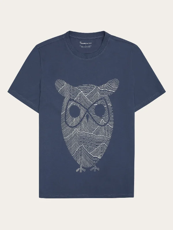 Men's Shirts with Surplice HemlinesRegular single jersey mountain owl printed t-shirt - Regenerative Organic Certified™ - GOTS - Vintage Indigo