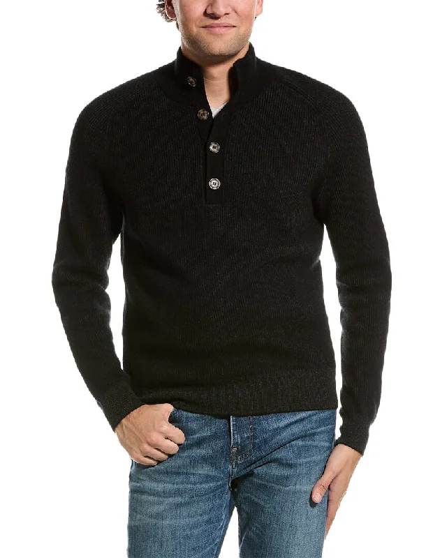 Chic Men's Cashmere SweatersAmicale Cashmere Plaited Brioche Button Mock Cashmere Sweater