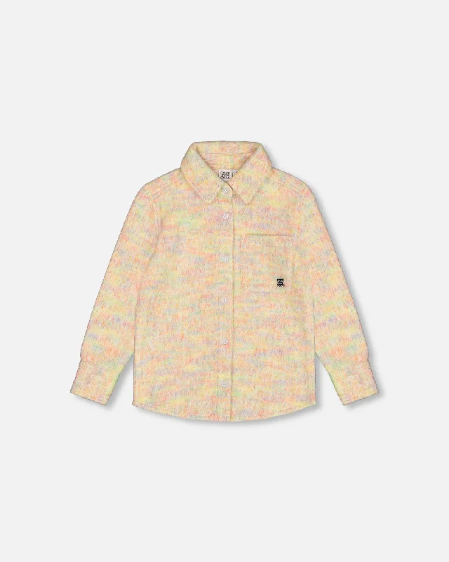 Men's Sweaters with Set-In SleevesButton Down Felt Overshirt Light Beige Multicolor