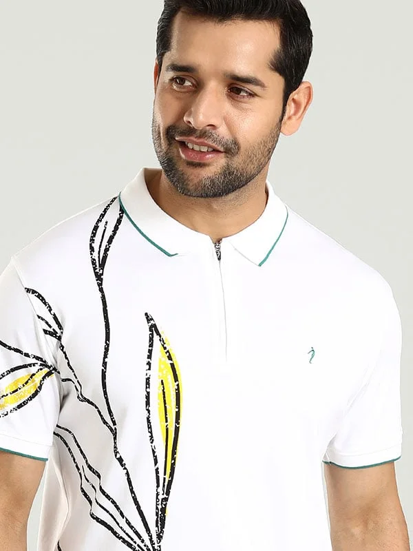 Men's Shirts with Rounded HemlinesMen Printed Polo T-Shirt