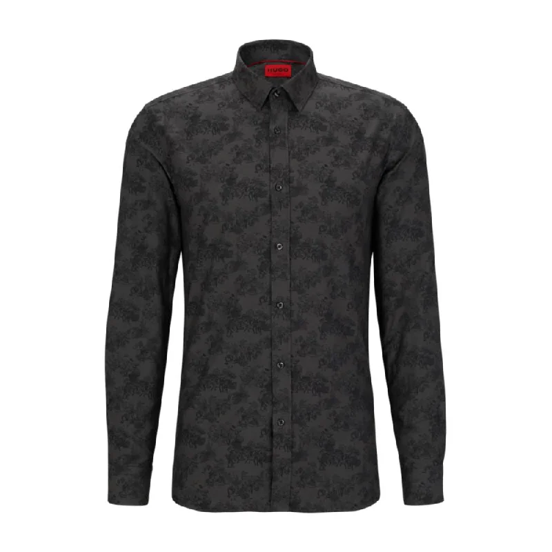 Layered Men's Henley ShirtsExtra-slim-fit shirt in Toile de Jouy jacquard
