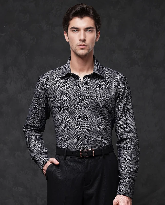 Men's Pattern-Clashing Shirts for Bold FashionRare Rabbit Mens Veslo Black Cotton Fabric Full Sleeves Jacquard Textured Geometric Pattern Shirt Men's Pattern-Clashing Shirts for Bold FashionRare Rabbit Mens Veslo Black Cotton Fabric Full Sleeves Jacquard Textured Geometric Pattern Shirt