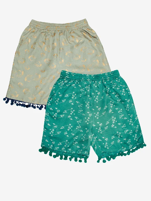 Cozy and Warm Men's Flannel ShortsGirls Printed Rayon Shorts with Lace- Pack of 2