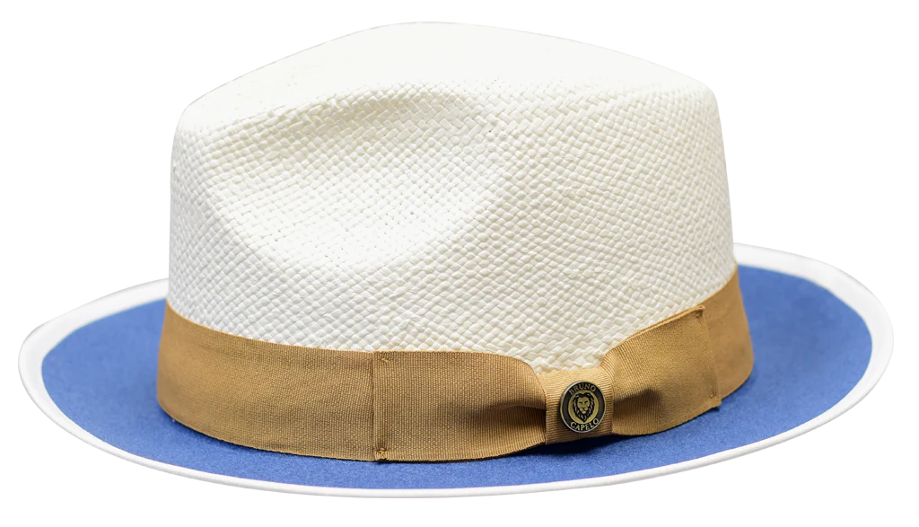 Comfortable Bucket Hats for TravelBruno Capelo White/Azure Blue Men's Straw Color Bottom Fedora Hat Style-Sebastian