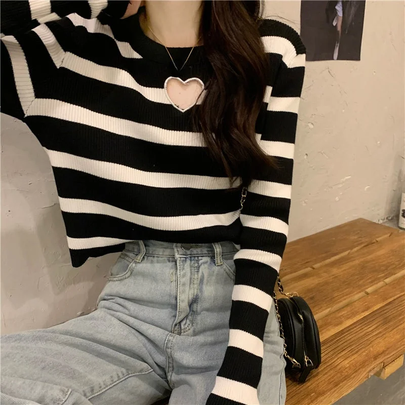 Men's Sweaters with Zip-Up CollarsKittenAlarm - Cute Love Hole Shaped Striped Sweater Men's Sweaters with Zip-Up CollarsKittenAlarm - Cute Love Hole Shaped Striped Sweater