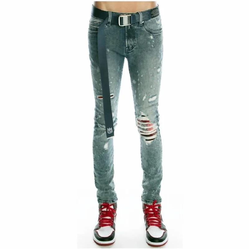 Comfortable Men's JeansMen's Punk Super Skinny Stretch Belted Jeans In Grit