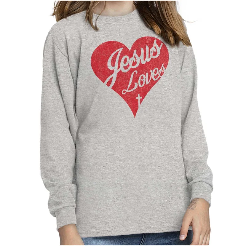 Breathable Men's Mesh TopsJesus Loves Youth Long Sleeve T-Shirt