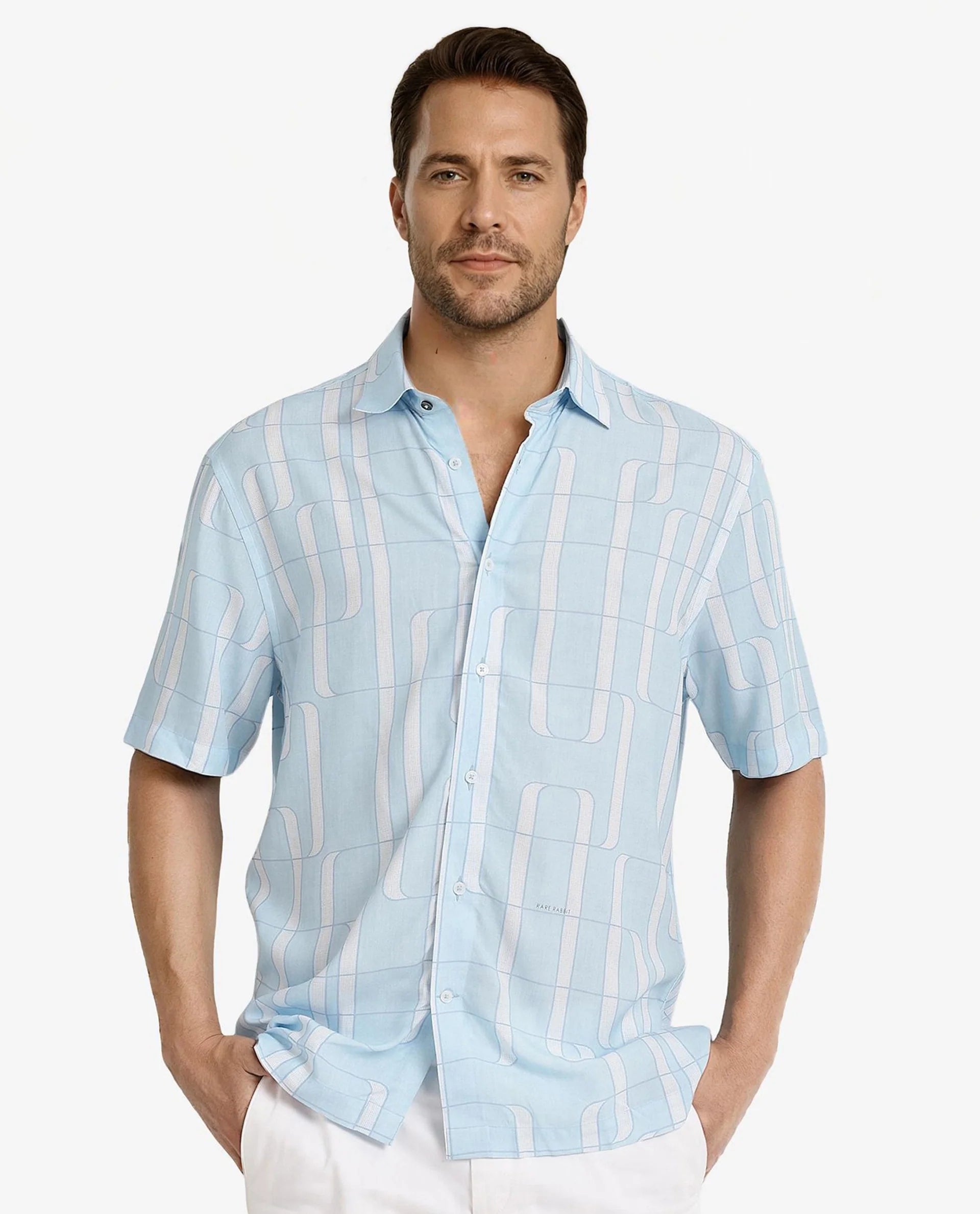 Men's Sleeveless Shirts for Summer ComfortRare Rabbit Men Holter Light Blue Viscose Fabric Short Sleeve Boxy Fit Abstract Print Shirt Men's Sleeveless Shirts for Summer ComfortRare Rabbit Men Holter Light Blue Viscose Fabric Short Sleeve Boxy Fit Abstract Print Shirt