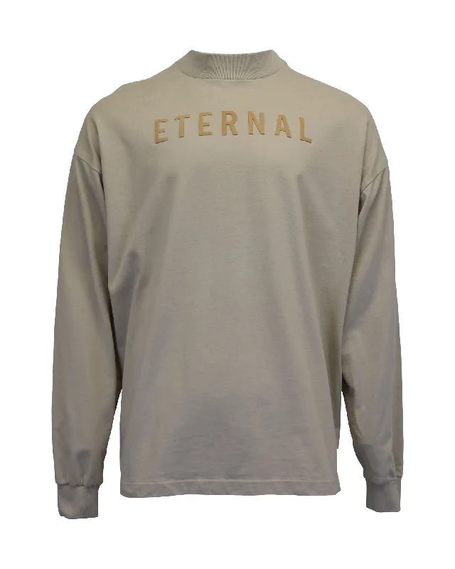 Men's Shirts with Rounded HemlinesFear of God Eternal Print Long Sleeve High Neck T-shirt in Beige Cotton