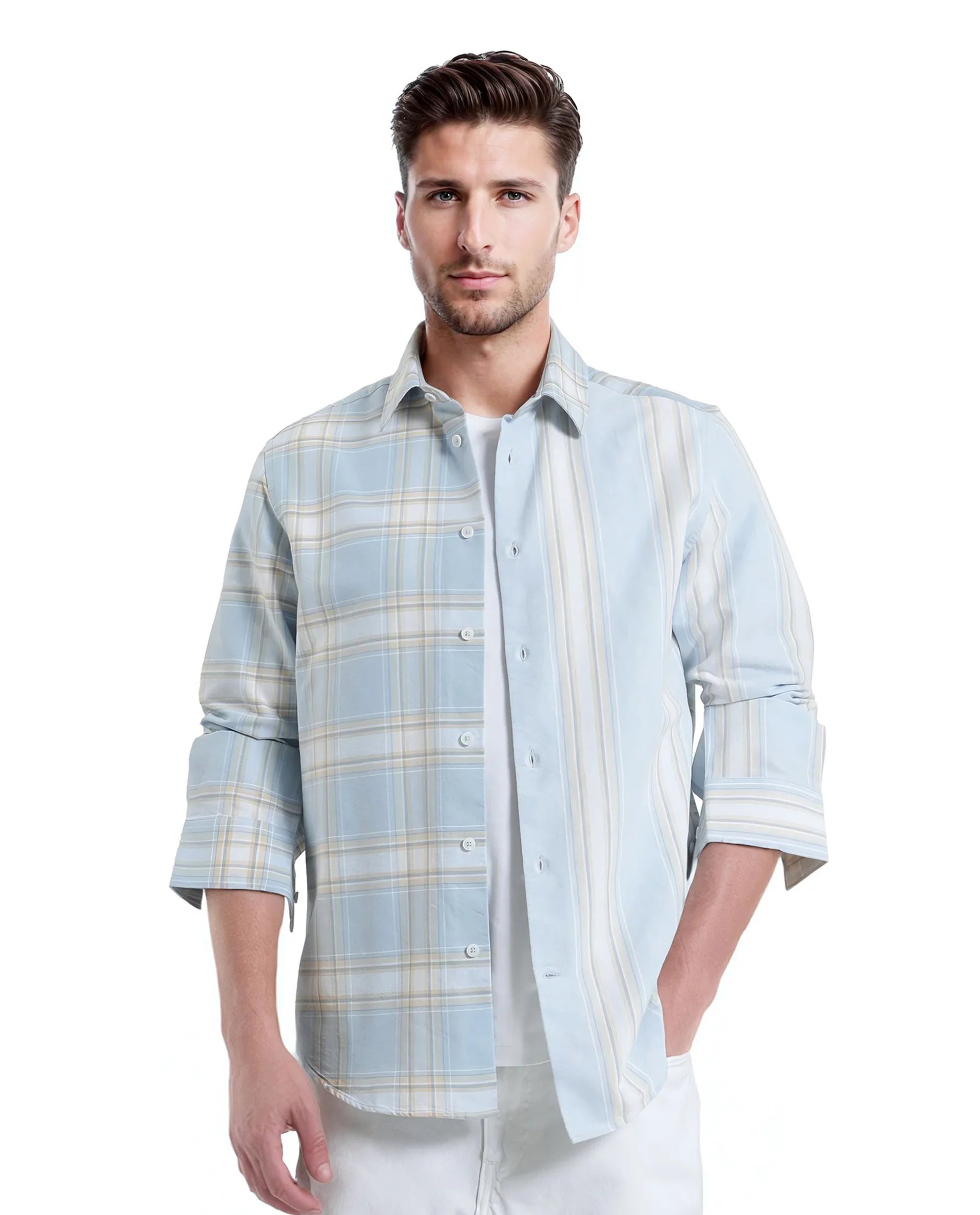 Men's Relaxed-Fit Shirts for Casual ComfortRare Rabbit Men's Volgos Pastel Blue Cotton Fabric Full Sleeve Regular Fit Check Printed Shirt Men's Relaxed-Fit Shirts for Casual ComfortRare Rabbit Men's Volgos Pastel Blue Cotton Fabric Full Sleeve Regular Fit Check Printed Shirt