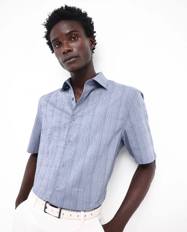 Men's Unique Dress Shirts for a Statement LookRare Rabbit Men's Pesca Dusky Blue Cotton Polyester Fabric Short Sleeve Boxy Fit Checks Shirt Men's Unique Dress Shirts for a Statement LookRare Rabbit Men's Pesca Dusky Blue Cotton Polyester Fabric Short Sleeve Boxy Fit Checks Shirt