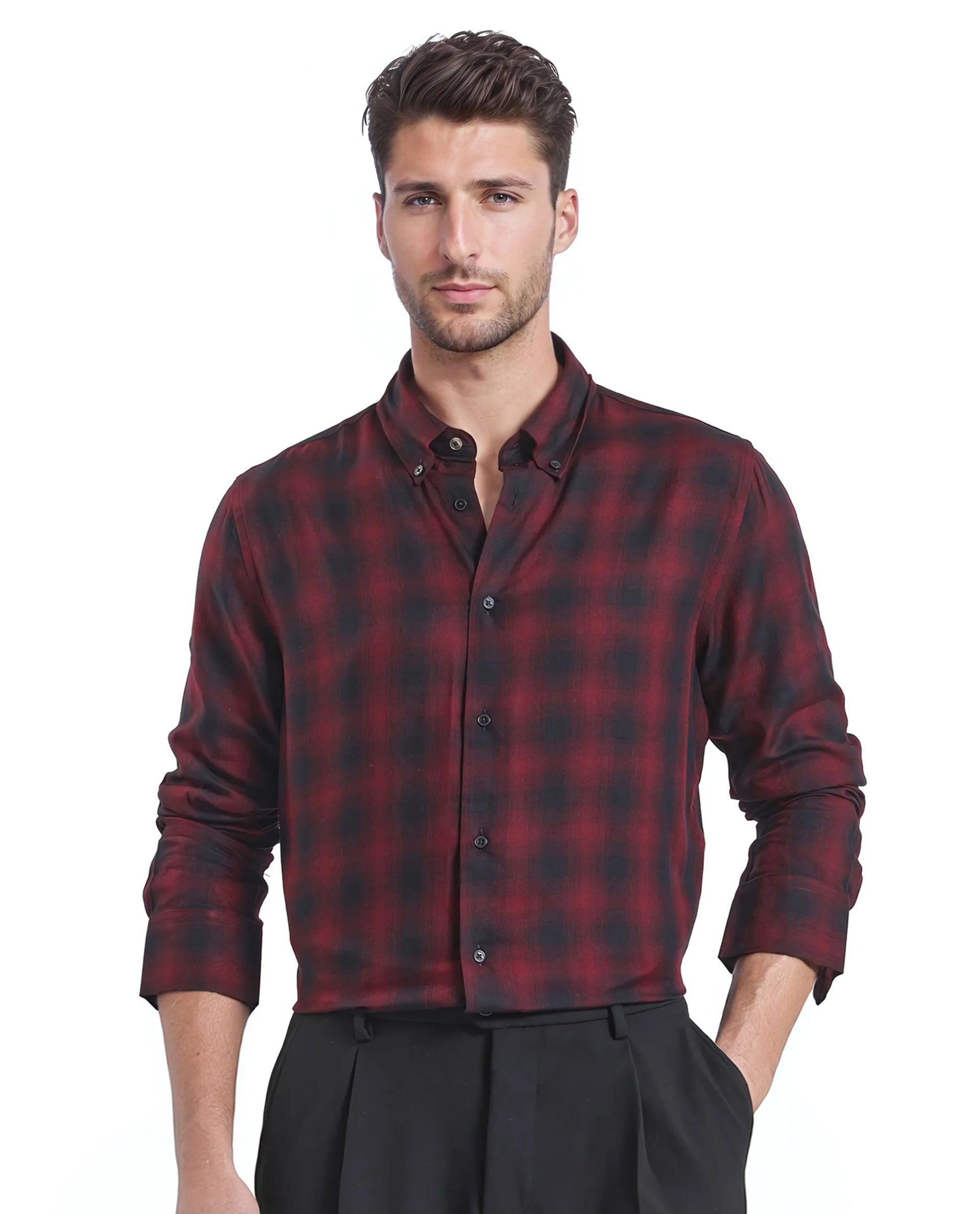 Breathable Men's Linen ShirtsRare Rabbit Men's Dahme Maroon Cotton Fabric Full Sleeve Collared Neck Button Closure Checked Shirt Breathable Men's Linen ShirtsRare Rabbit Men's Dahme Maroon Cotton Fabric Full Sleeve Collared Neck Button Closure Checked Shirt