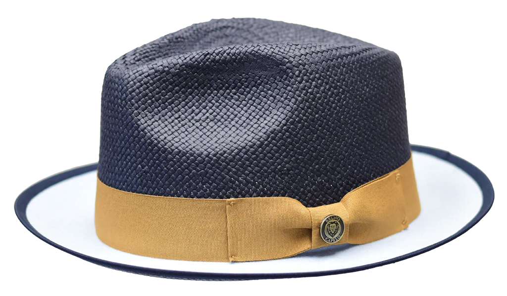 Classic Bowler HatsNavy Blue/Light Bruno Capelo Men's Straw Color Bottom Fedora Hat Style-Sebastian