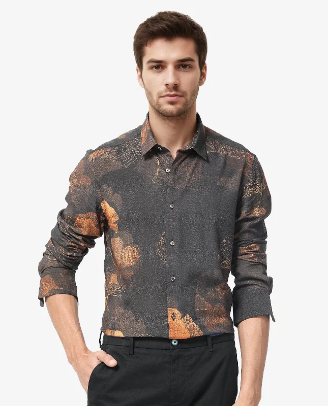 Men's Performance Fabric Shirts for All-Day ComfortRare Rabbit Men's Bourbon Black Viscose Fabric Full Sleeves Floral Print Shirt