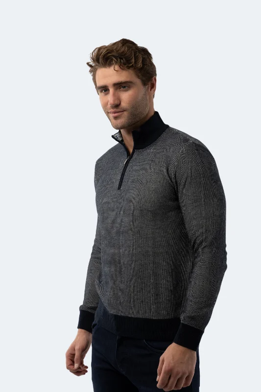 Men's Sweaters with Fair Isle PatternsMelange Dark Grey Quarter Zip