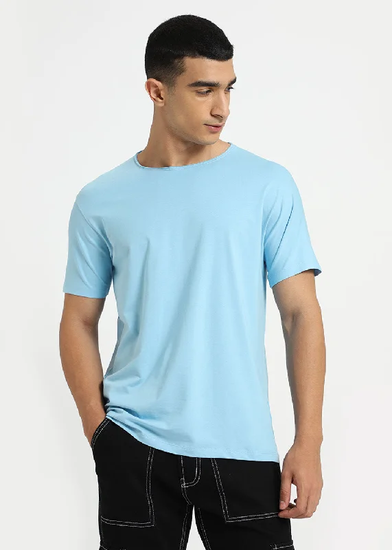Men's Shirts with Cowl NecksLight Blue Crew neck T-shirt