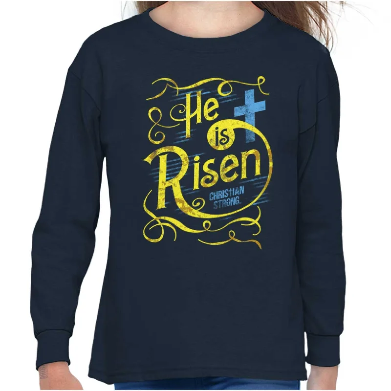 Patterned Men's Hawaiian ShirtsHe Is Risen Youth Long Sleeve T-Shirt