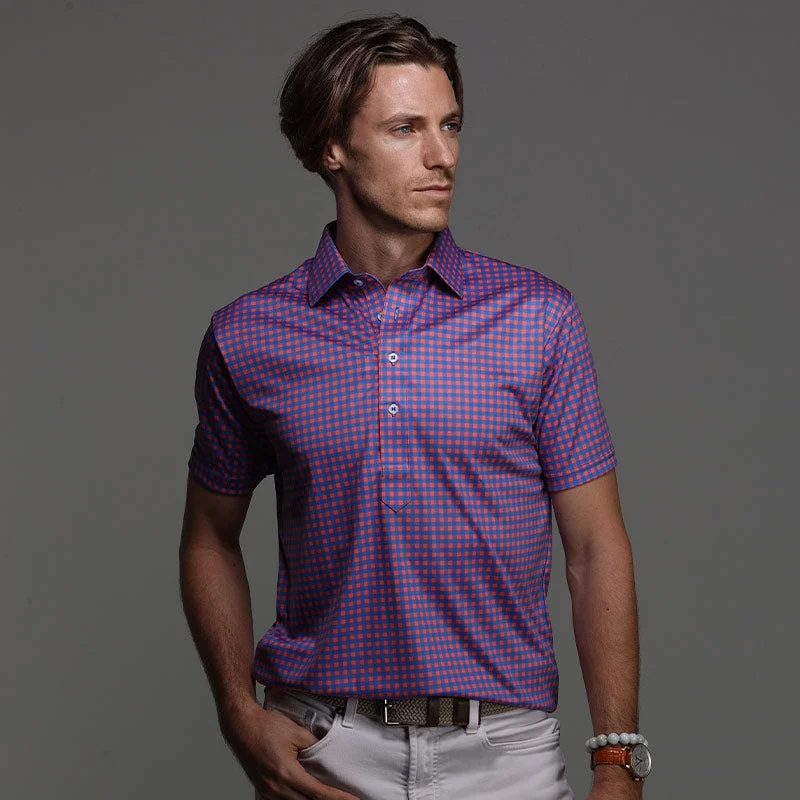Men's Shirts for FishingSemi-Spread Collar Polo Tribeca Red and Blue Gingham