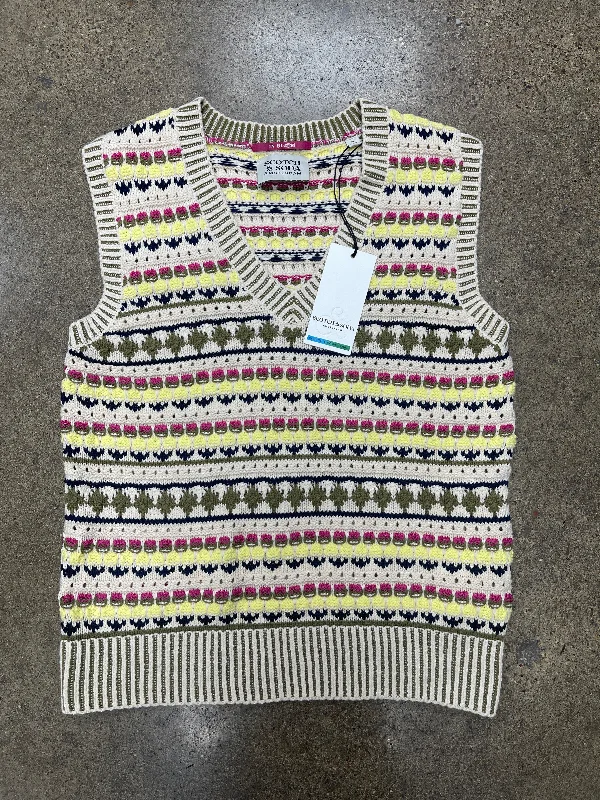 Cool Men's Pea CoatsVest Sweater By Scotch & Soda In Cream & Green, Size:M