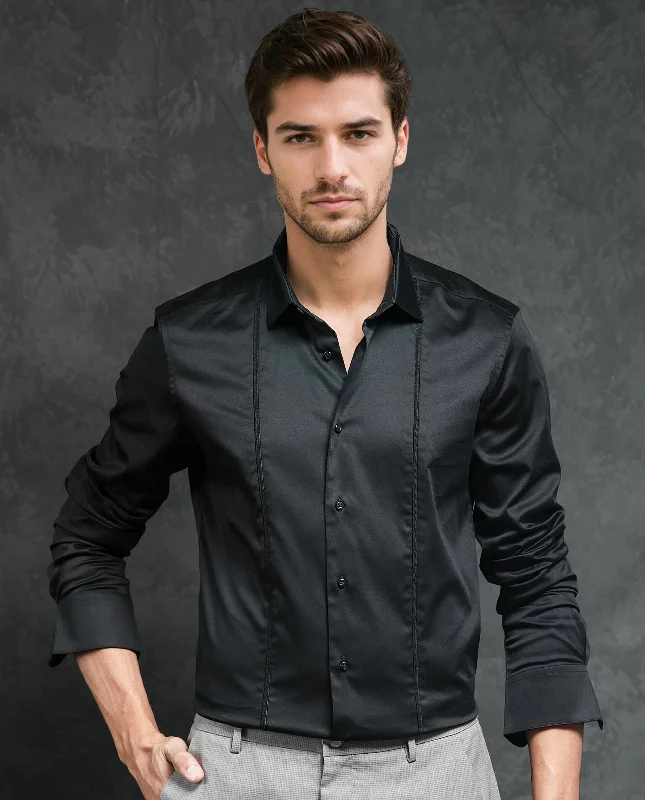 Men's Timeless Dress Shirts for Enduring StyleRare Rabbit Men's Liner Black Cotton Lycra Fabric Full Sleeves Solid Shirt Men's Timeless Dress Shirts for Enduring StyleRare Rabbit Men's Liner Black Cotton Lycra Fabric Full Sleeves Solid Shirt