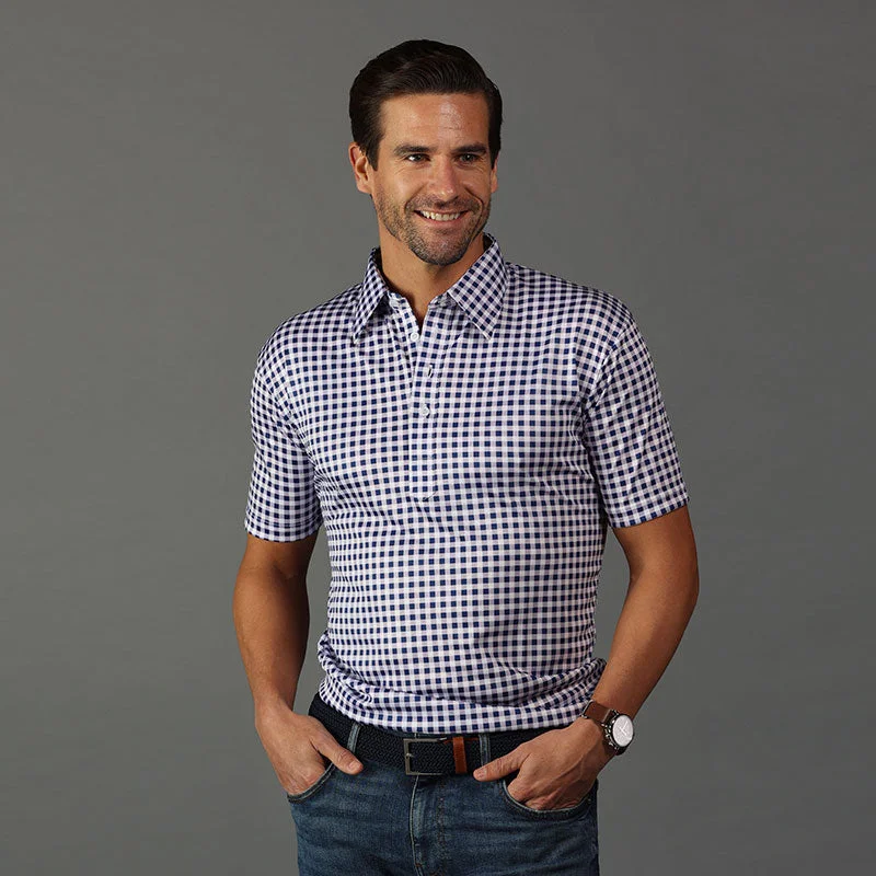 Men's Shirts with Surplice HemlinesThe Original Dress Collar Polo™ Navy Gingham