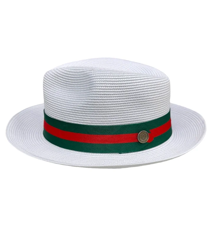 Rainproof Fishing HatsBruno Capelo white Men's straw dress hat red and green band