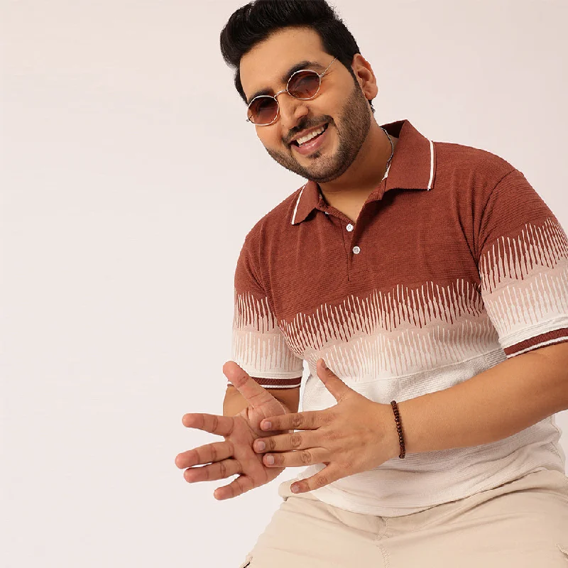 Men's Shirts with Patch PocketsBrick Red Jacquard Knitted Polo T-shirt